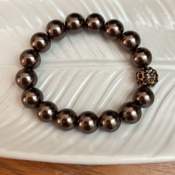 Stella & Dot Soiree Pearl Pave Bracelets set of 2 - Bronze, Silver - Picture 3 of 9